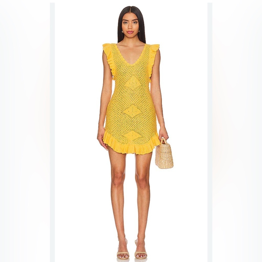 Free people mykonos sweater mini dress golden yellow nwot small